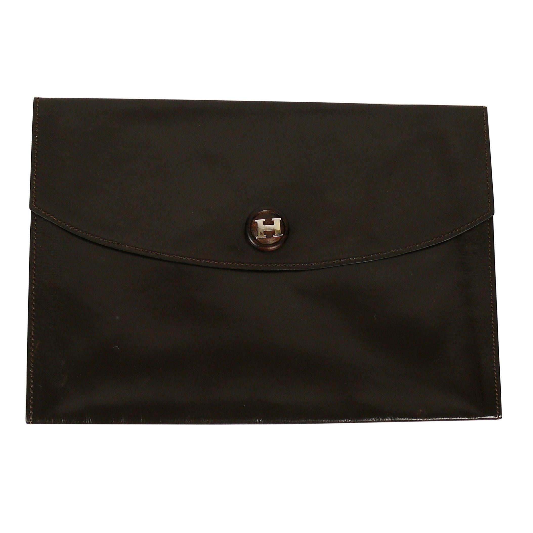 Hermes Vintage Brown Leather H Clasp Rio Clutch Bag at 1stDibs