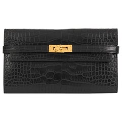 2017 Hermes Black Matte Mississippiensis Alligator Leather Kelly Long Wallet