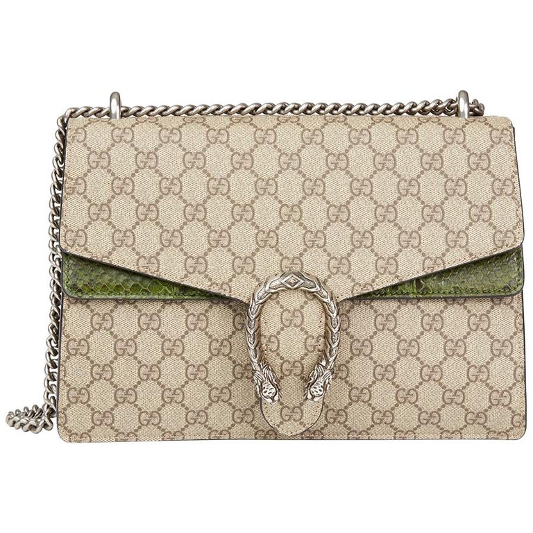 2016 Gucci GG Supreme Coated Canvas and Green Python Leather Medium ...