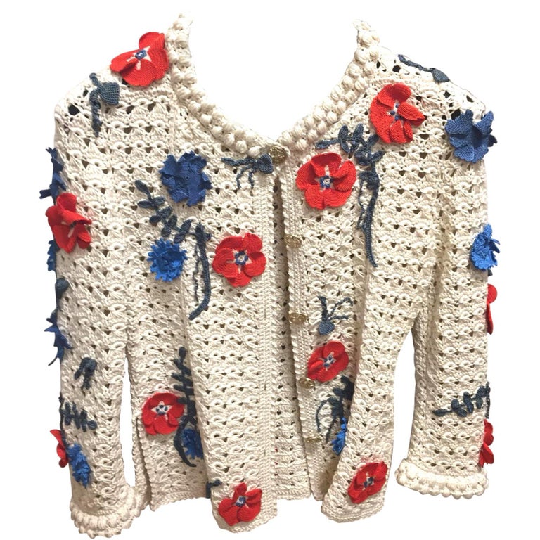 CHANEL hand-embroidered jacket, cream-colored with colorful flowers at ...