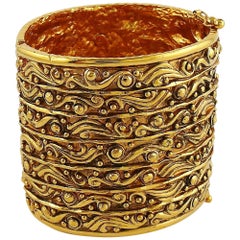 Chanel Vintage Wide Gold Toned Cuff Bracelet