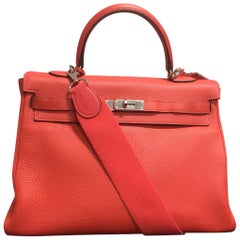 Kelly HERMES bag 35, dark orange in Togo leather