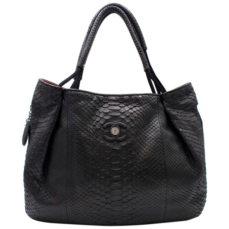 Chanel Black Python Large Classic Shopper Tote For Sale