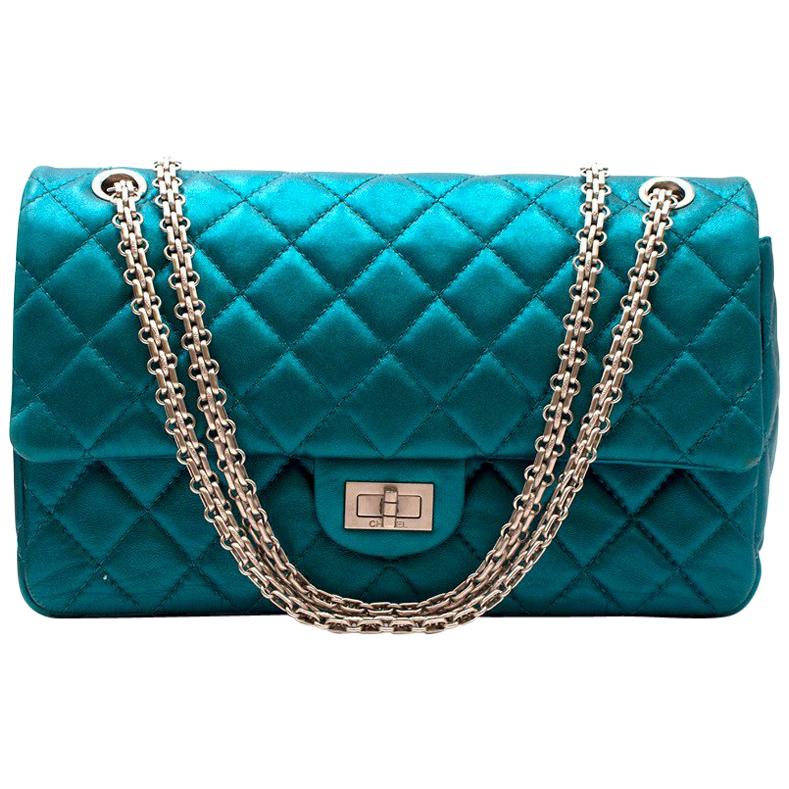 Chanel Metallic Blue Large 2.55 Handbag  For Sale