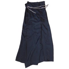 Ann Demeulemeester Long Black Silk Skirt With Steel Snap Belt