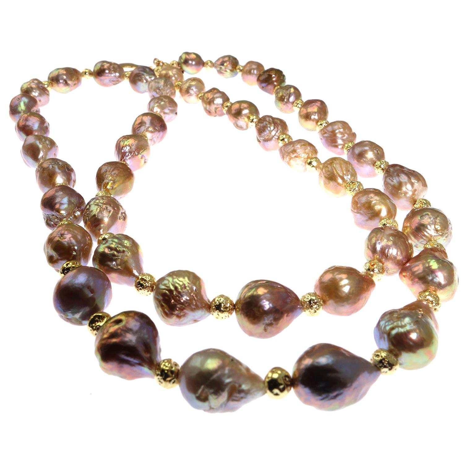 34 Inch Necklace of Natural Golden Freshwater Baroque Pearls