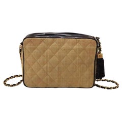 Retro Chanel quilted raffia & patent leather bag