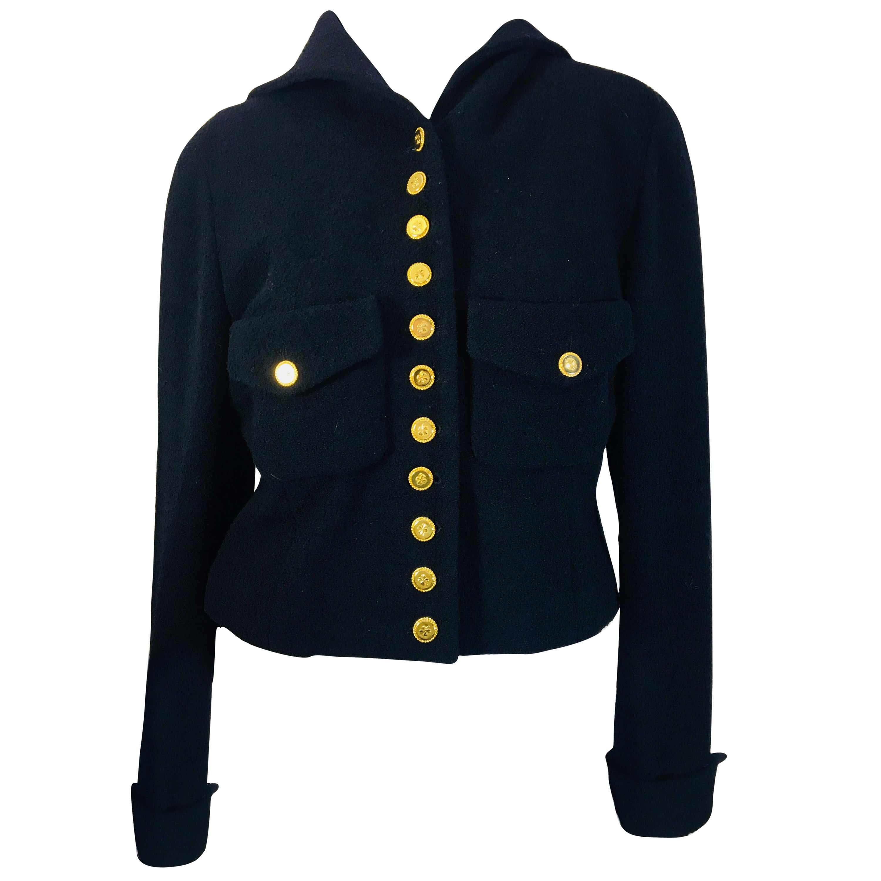 Chanel Women´s Jacket Cream With Black Trim Buttons With Gold Flowers at  1stDibs