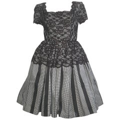 Vintage Oscar de la Renta Black & White Lace Evening Cocktail Dress Size 6.