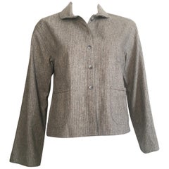 Vintage Geoffrey Beene 1980s Grey Pinstripe Wool Jacket Size 6 / 8.