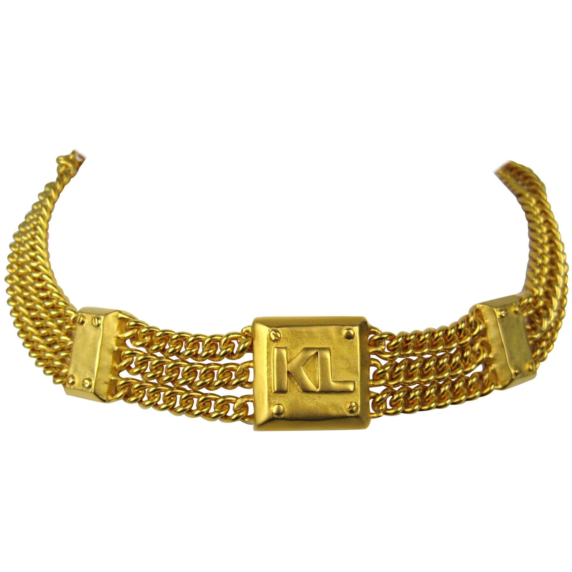 1990's Karl Lagerfeld Gold Gilt Choker Chain Necklace, New never worn 1990s  For Sale