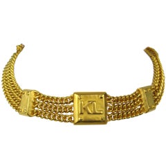 1990's Karl Lagerfeld Gold Gilt Choker Chain Necklace, New never worn 1990s