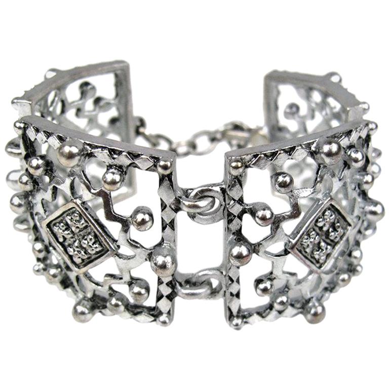 Karl Lagerfeld Silver Studded Link Bracelet 1990s For Sale