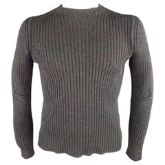PRADA Size M Gray Ribbed Wool Crew-Neck Sweater