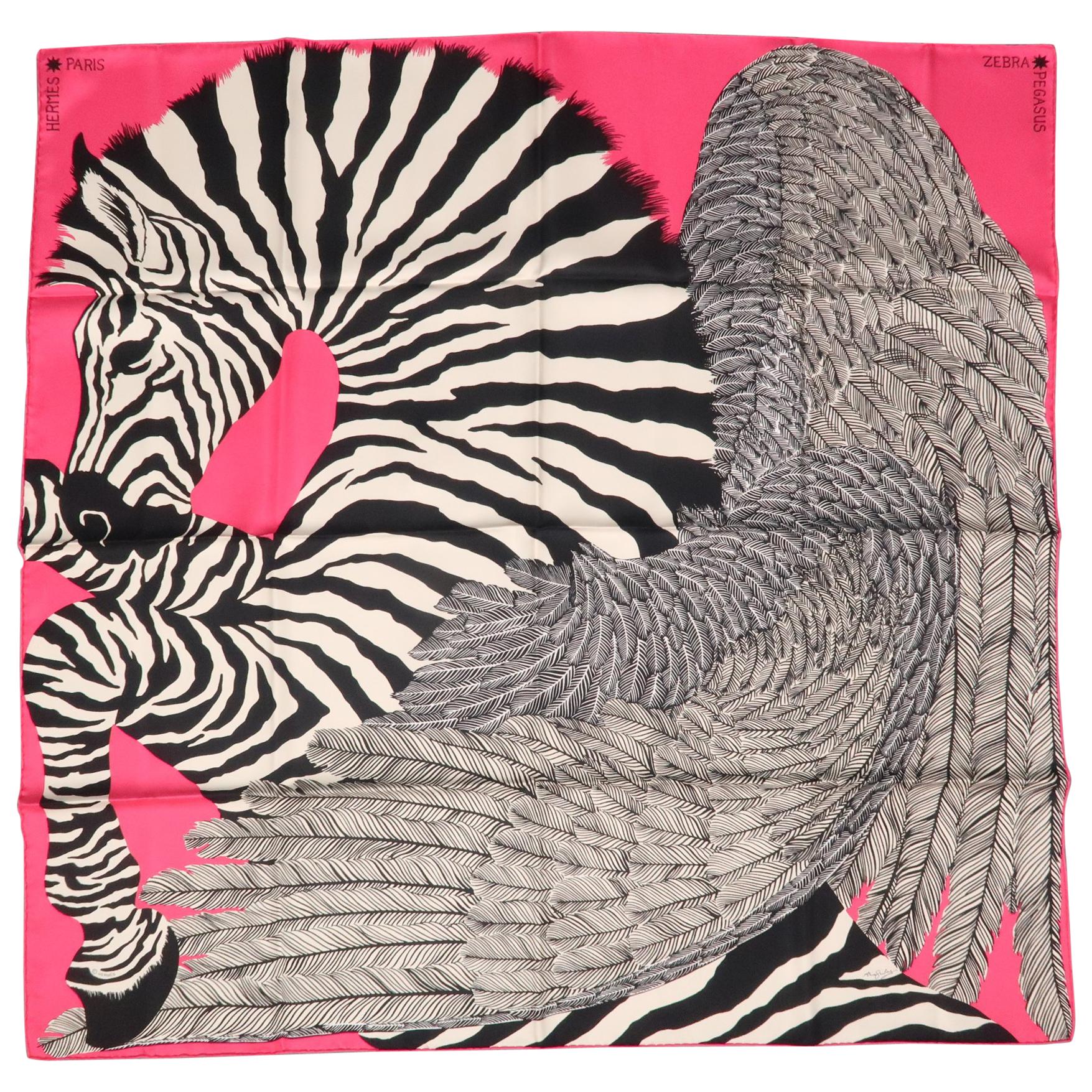 HERMES Pink Silk Twill Zebra Pegasus Scarf New in Box
