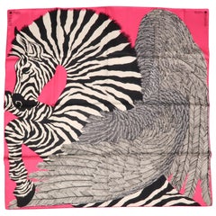 HERMES Pink Silk Twill Zebra Pegasus Scarf New in Box