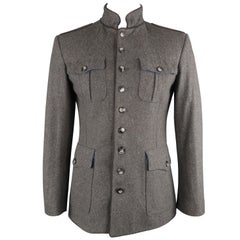 OPERATIONS M Grey Solid Wool / Viscose Blend Nehru Collar Jacket