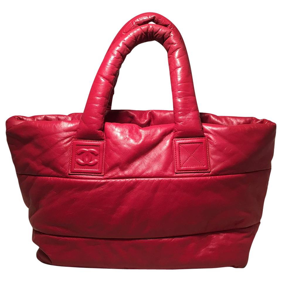 Chanel Red and Navy Puffy Leather Cocoon Tote Bag For Sale