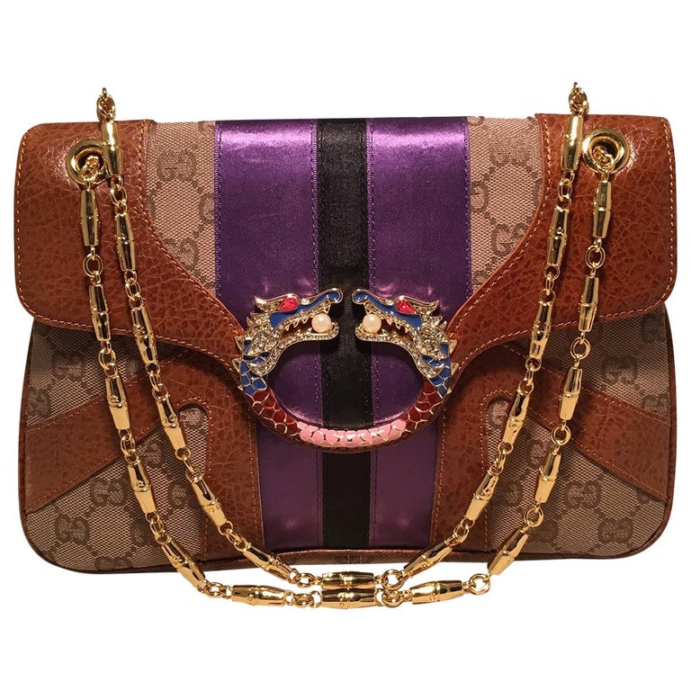 Gucci Tan Monogram Tom Ford Jeweled Dragon Shoulder Bag For Sale at 1stDibs