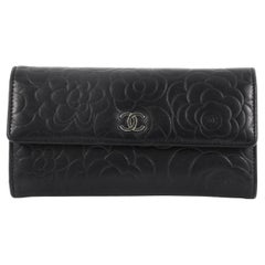 Chanel CC Gusset Flap Wallet Camellia Lambskin Long