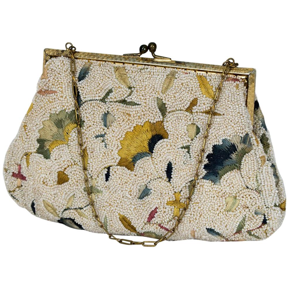 Bead and Tambour Evening Bag with Folding Mirror, Late 1920s