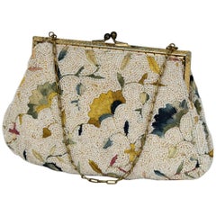 Antique Bead and Tambour Evening Bag with Folding Mirror, Late 1920s