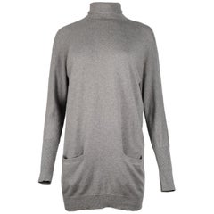 Brunello Cucinelli Grey Cashmere Turtleneck Sweater Dress W/ Pockets Sz S
