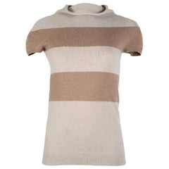 Brunello Cucinelli Grey/Tan Cashmere Short Sleeve Turtleneck Sweater Sz XS