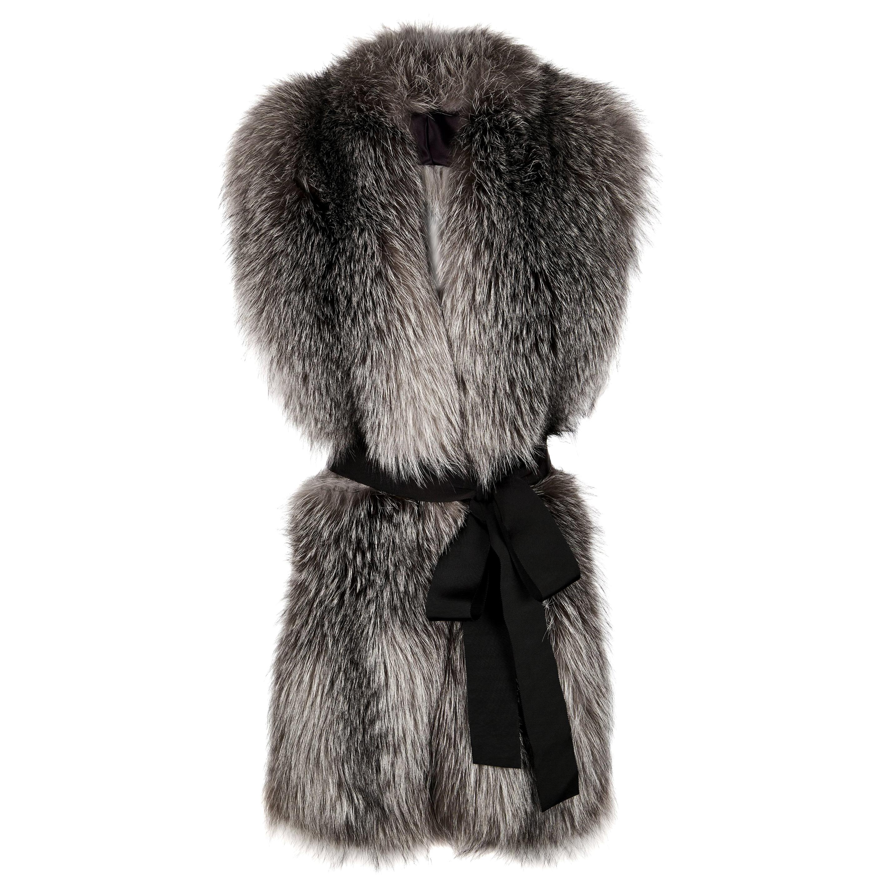 Verheyen London Legacy Stole Natural Blue Frost Fox Fur & Silk Lining -Brand New