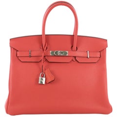 Hermes Birkin Handbag Rouge Pivoine Clemence with Palladium Hardware 35