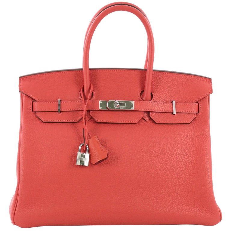 Hermes Birkin Handbag Rouge Pivoine Clemence with Palladium Hardware 35 ...
