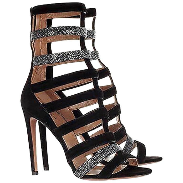Azzedine Alaïa Suede and Shagreen Strap Sandals at 1stdibs