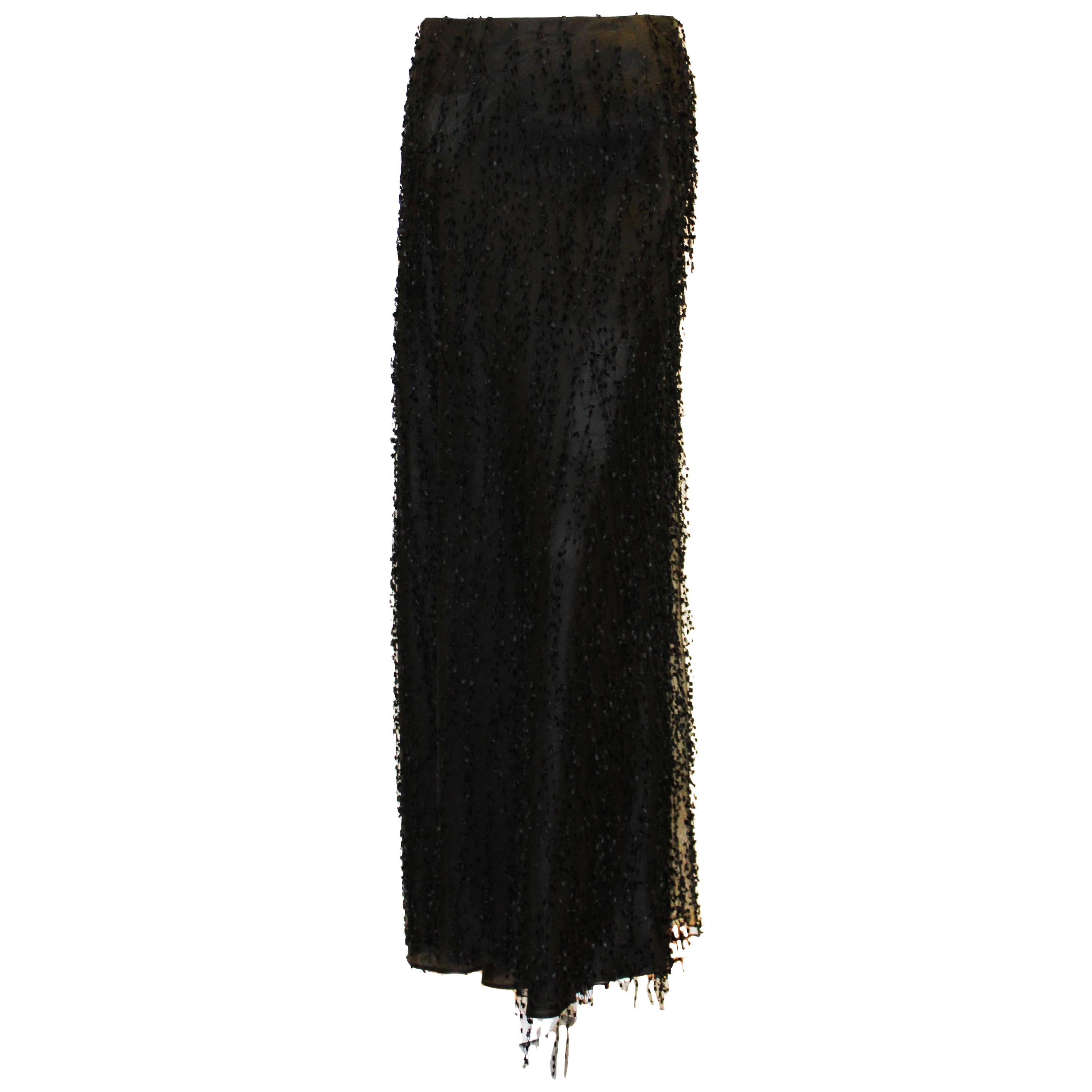 Petrovich & Robinson Black Silk Tassel/Fringe Evening Skirt 42 EU For Sale