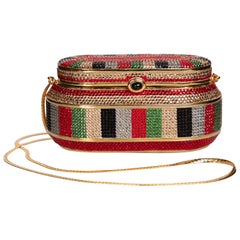 Judith Leiber Red Green Gold Crystal Box Minaudiere Evening Bag