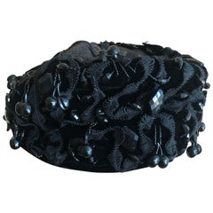 Christian Dior Chapeaux Embellished Vintage 1950 Black Pillbox Hat Jet Cherries