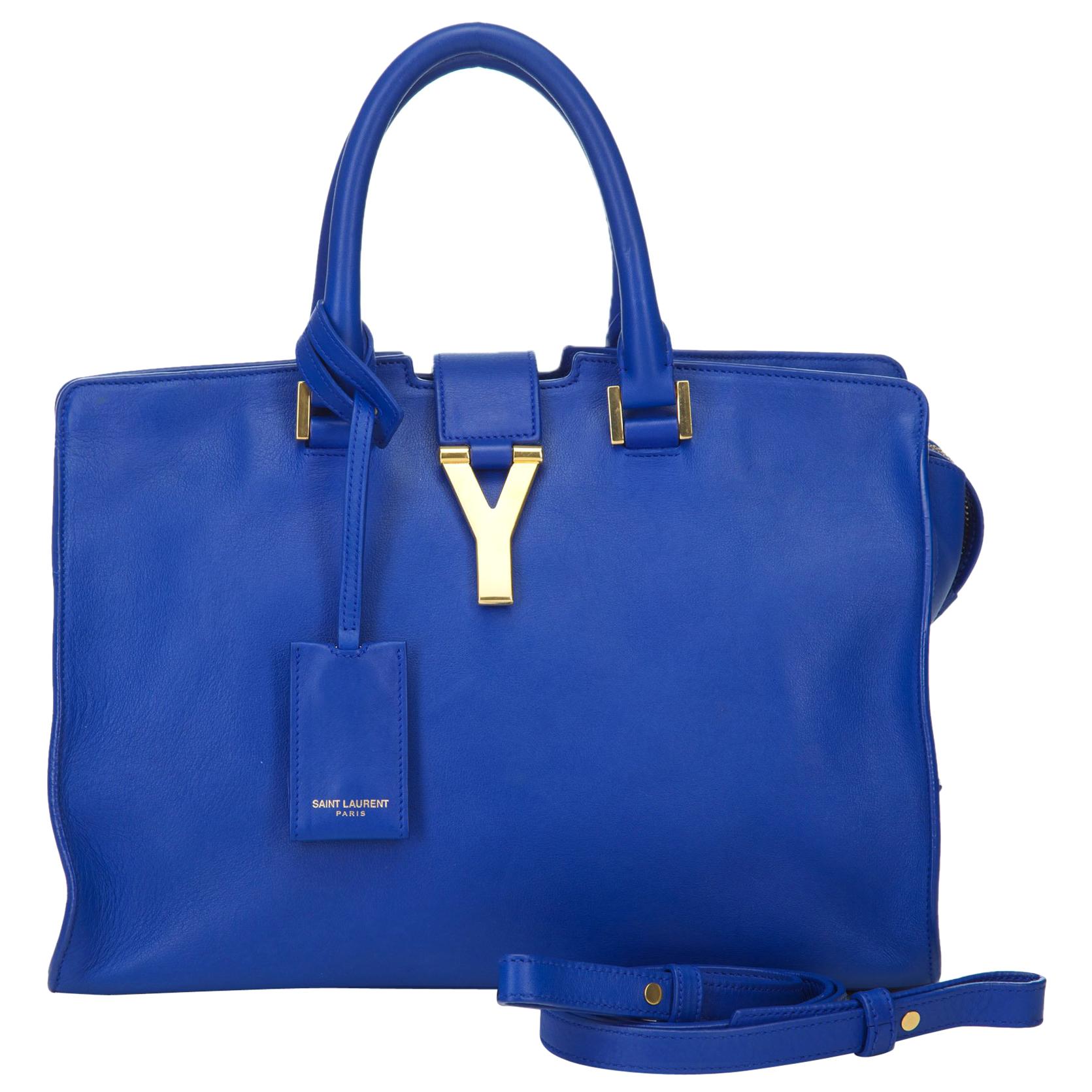 YSL Blue Leather Cabas Y Satchel