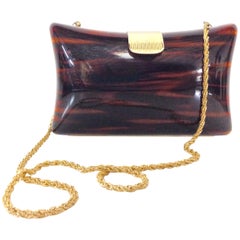 80'S Italian Lucite Faux Tortoise & Gilt Gold Handbag By, Jordan Marsh