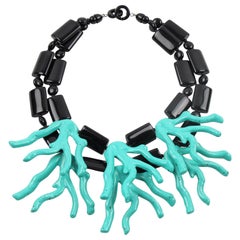 Angela Caputi Blue Coral & Black Resin Two-Strand Oversized Choker Necklace