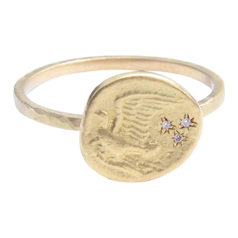Dove Flying In Stars 18K Gold and Diamond Ring
