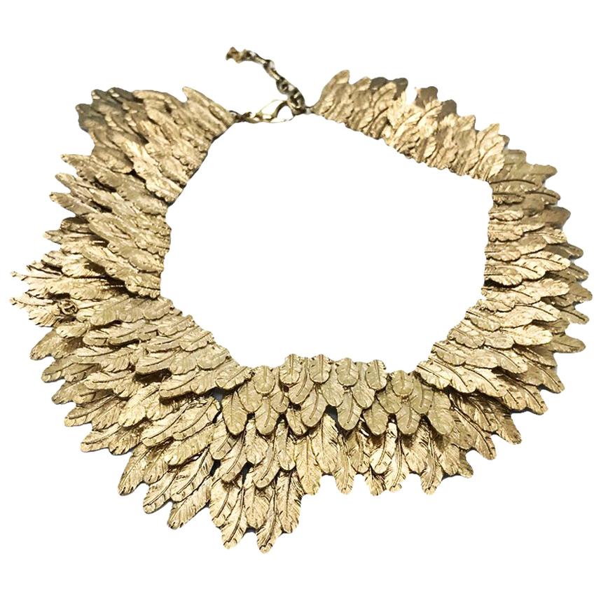 Chanel Gold tone Feather Collar Choker Necklace, 2008  