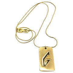 Givenchy 1970s Gold Plated G Logo Pendant Necklace  