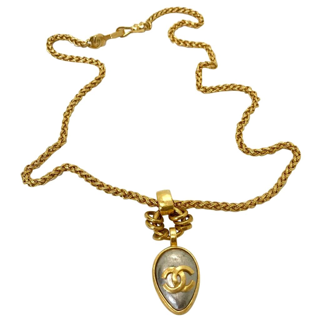 Chanel 1990s 24 Karat Gold Plated Pendant Necklace For Sale