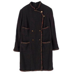 Chanel Brown Tweed Wool Military Dress US 14