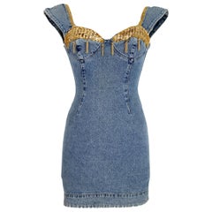 1990s Katharine Hamnett Blue Jeans Sequins Cotton Mini Dress