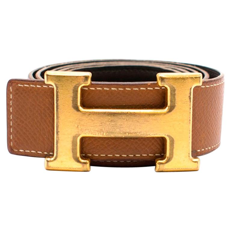 Hermes logo-buckle tan-brown leather belt For Sale at 1stDibs