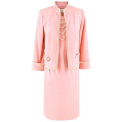 Escada Rosa Tweed Kunstfell verschönert Kleid & Jacke Anzug US 6