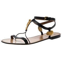 Valentino Black Leather Starfish and Seahorse Flat Sandals Size 40