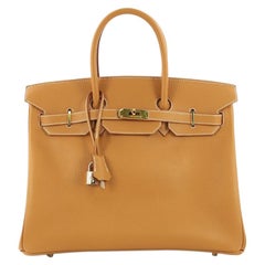 Hermes Birkin Handbag Natural Ardennes with Gold Hardware 35