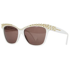Alexander McQueen White Sunglasses W/ Gold Studded Brow W/ Case