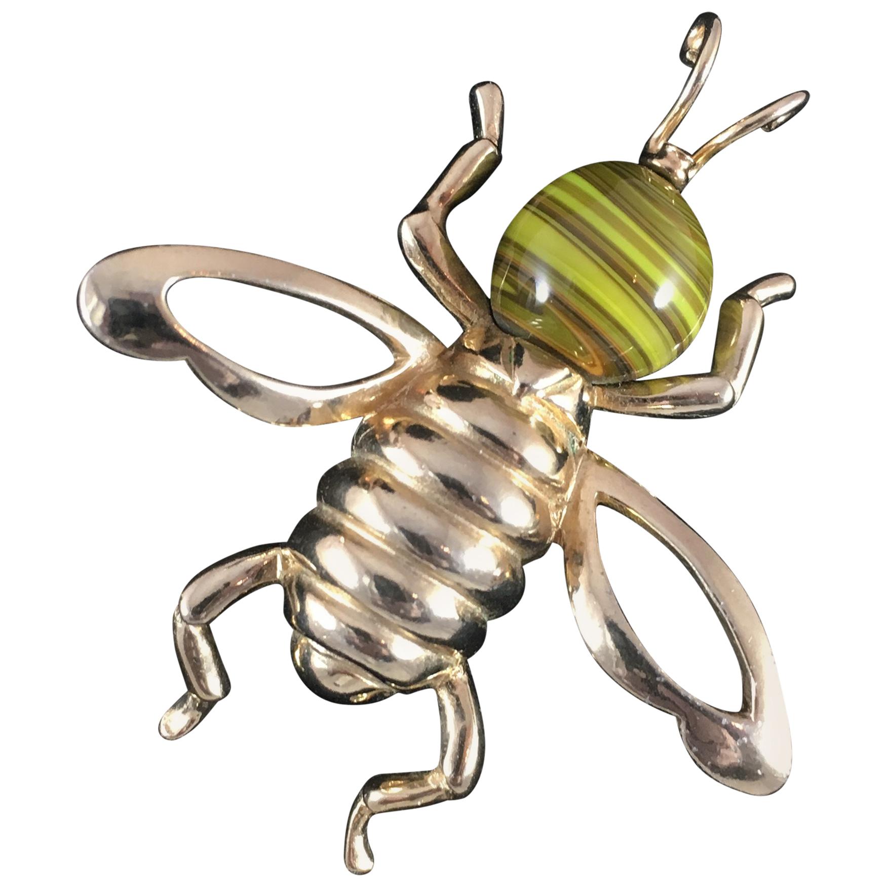 1950s Castlecliff Bee Brooch with Yellow Art Glass Head 